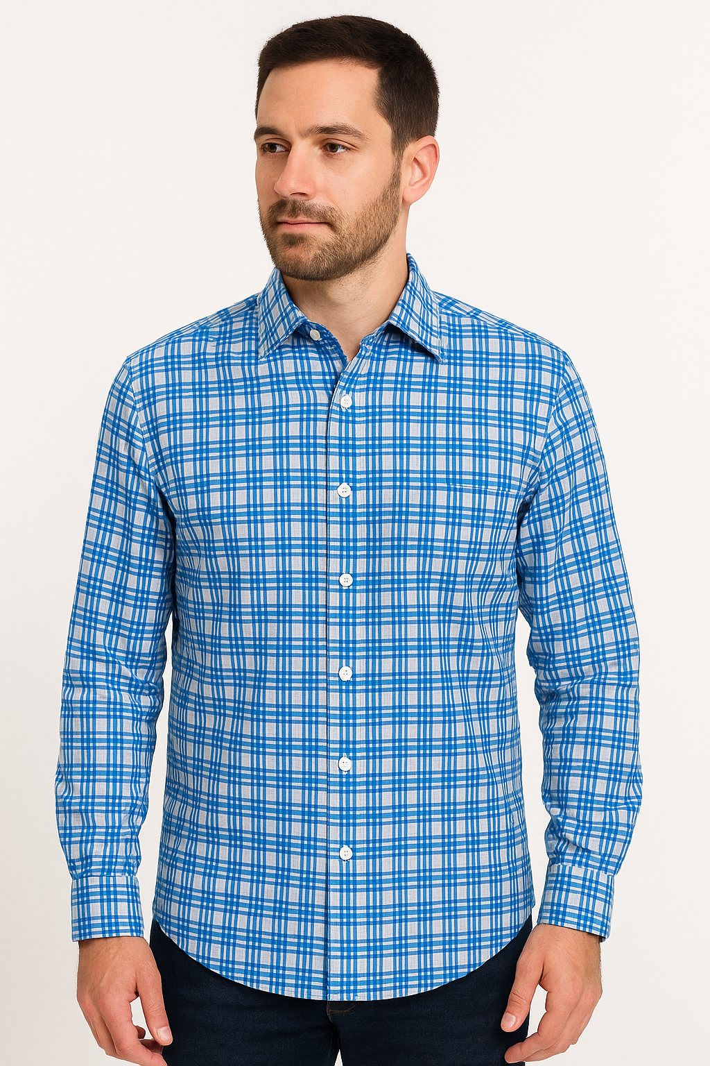 Azure Grid 100% Cotton Unstitched Fabric