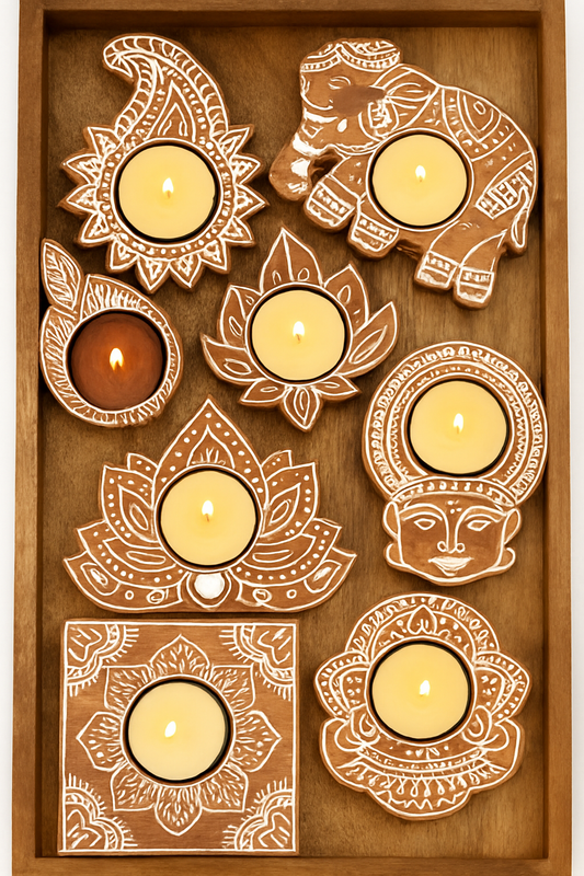 wooden tealight holder set of 8 tealight