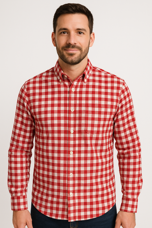 Classic Red & White Gingham Unstitched Cotton Fabric