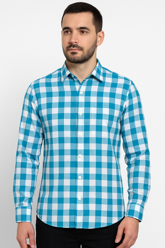 Azure Breeze Cotton Unstitched Shirt Fabric